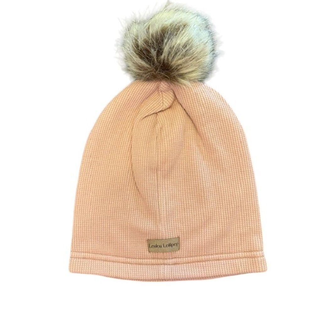 NWOT Loulou Lollipop Faux Fur Pom Pom Hat Blush Pink Waffle Knit Size 6-12 Month